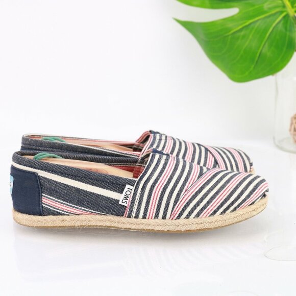 TOMS Womens Classic Alpargata Slip On Shoe Size 7.5 Navy Red Flat Espadrille - Picture 5 of 12